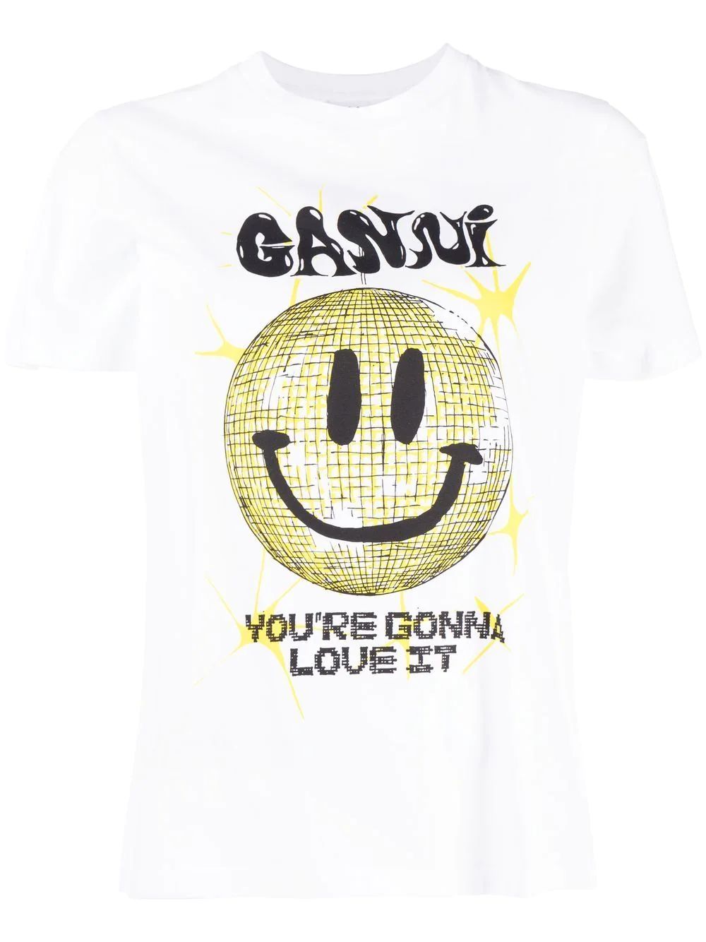 GANNI smiley-print Organic Cotton t-shirt - Farfetch | Farfetch Global