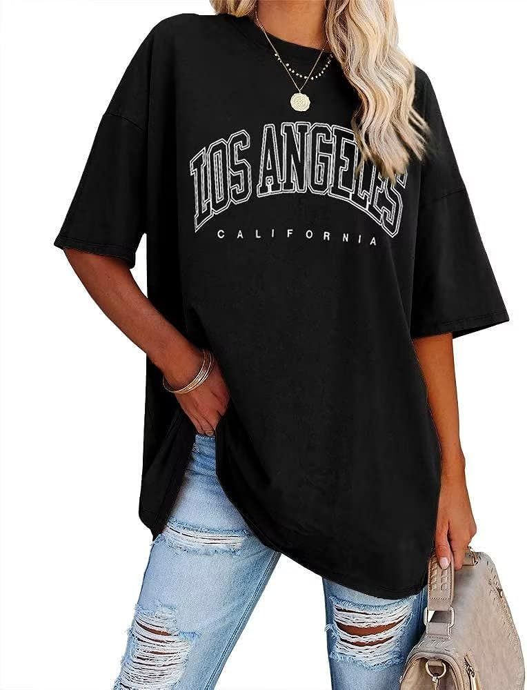 Dressmine Women's Oversized Los Angeles Graphic T Shirts Letter Print Summer Tops Half Sleeve Loo... | Amazon (US)