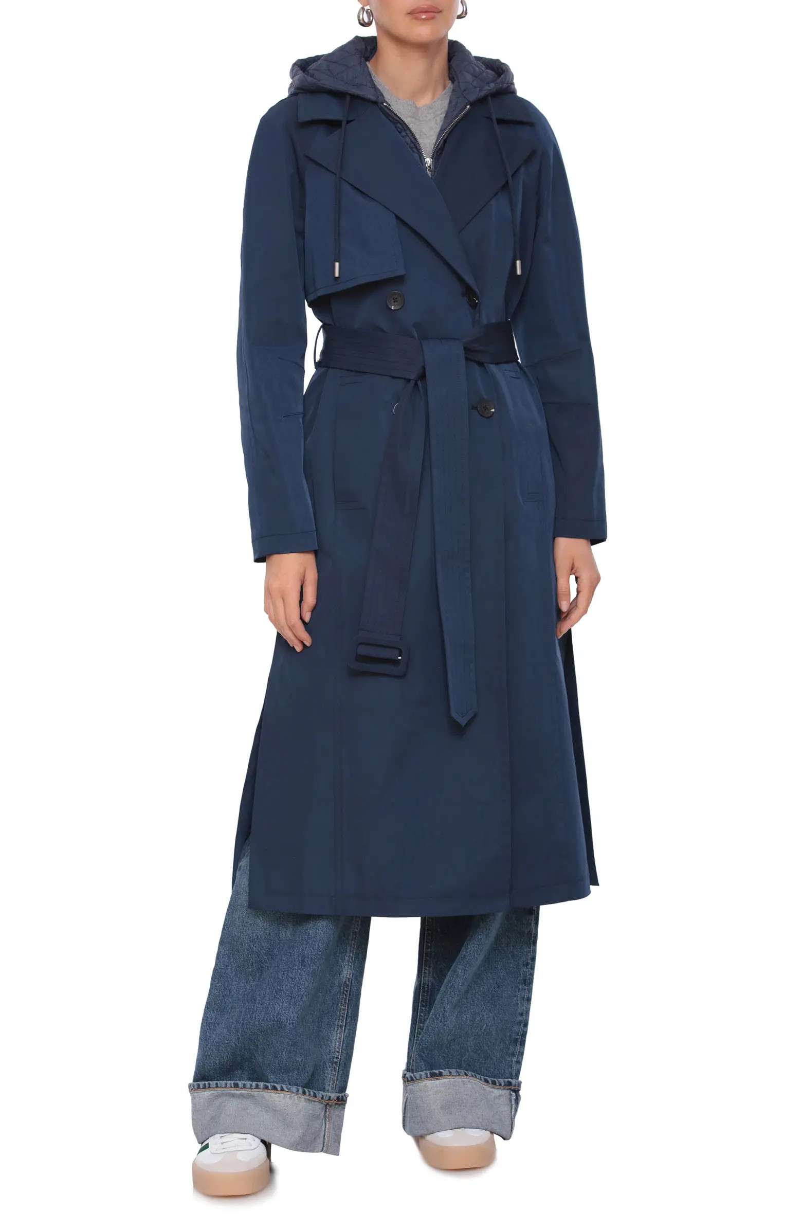 Double Breasted Trench Coat with Hooded Quilted Dickey | Nordstrom Rack