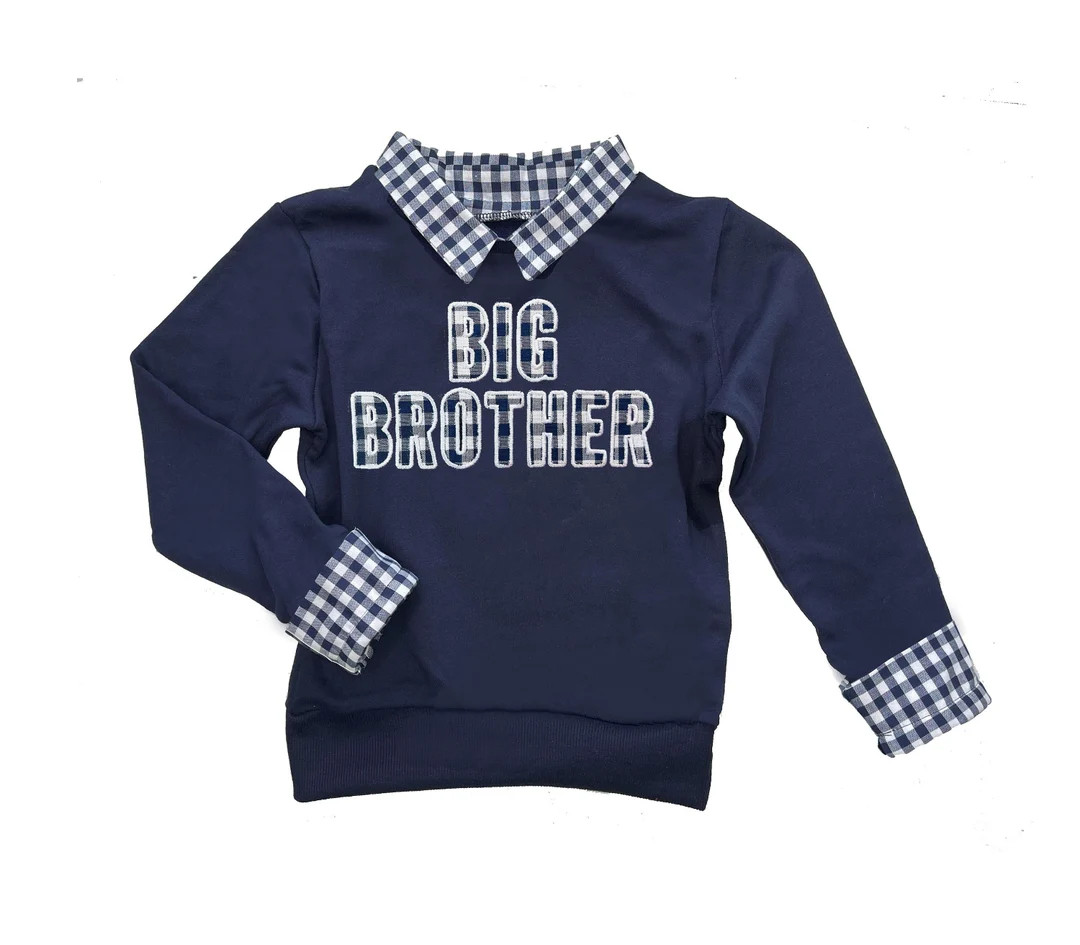 Big Brother Outfit, Collared Sweater, Pregnancy Announcement, Navy Gingham Shirt - Etsy | Etsy (US)