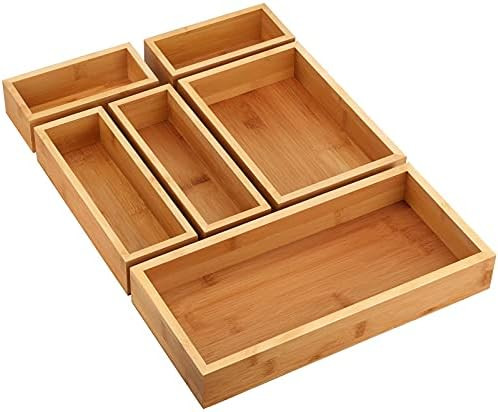MaxGear Drawer Organizer 100% Bamboo Drawer Organizer Stackable 6-Pieces Wood Kitchen Drawer Orga... | Amazon (US)