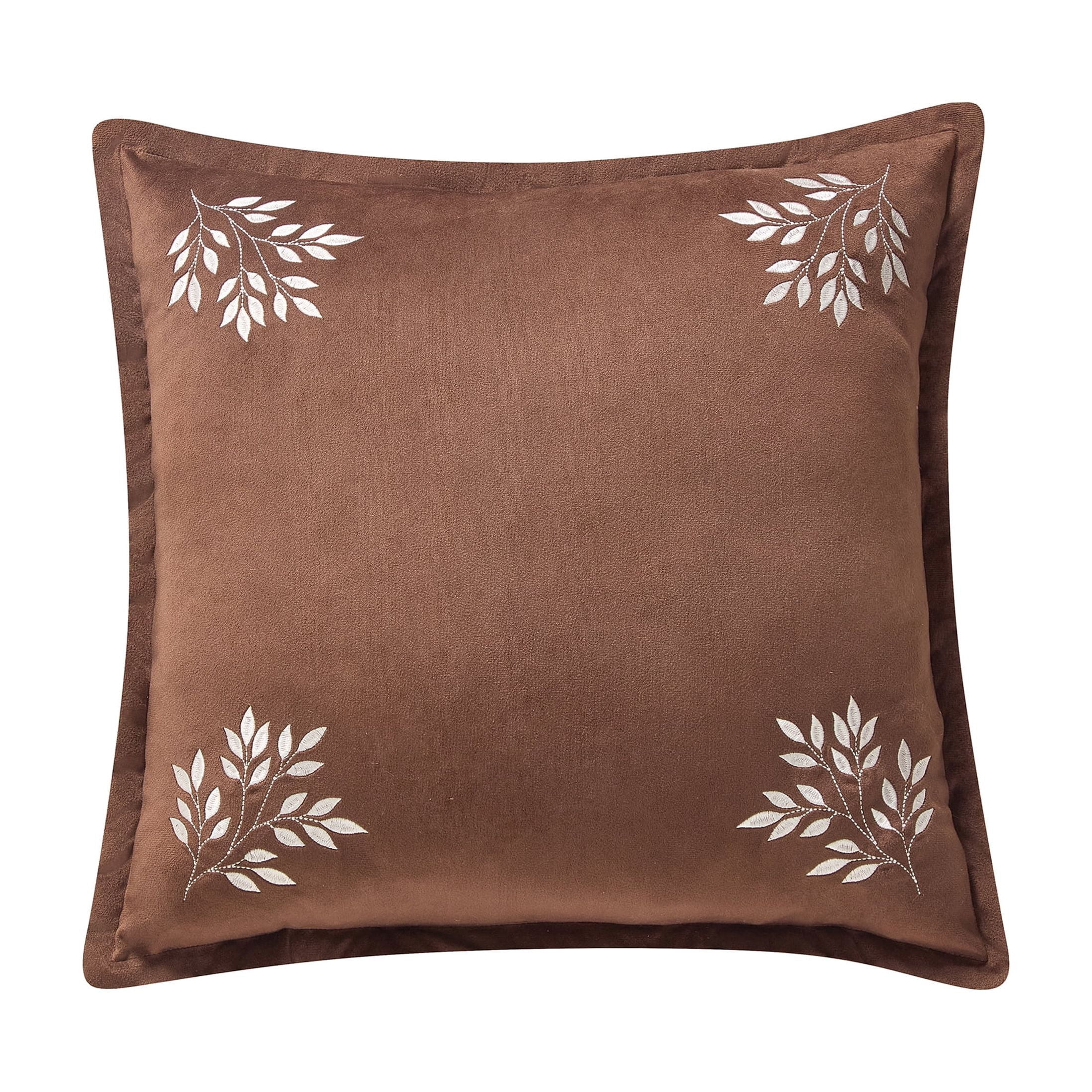 My Texas House 18" x 18" Brown Embroidered Leaves Velvet Decorative Pillow | Walmart (US)