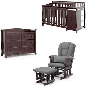 3-Piece Crib and Changing Table Set with Dresser and Glider Ottoman in Espresso | Cymax