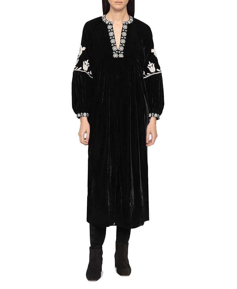 D-Sun Women's Velvet Maxi Dress Embroidered V Neck Floral Pattern Long Dresses Formal Long Cockta... | Amazon (US)