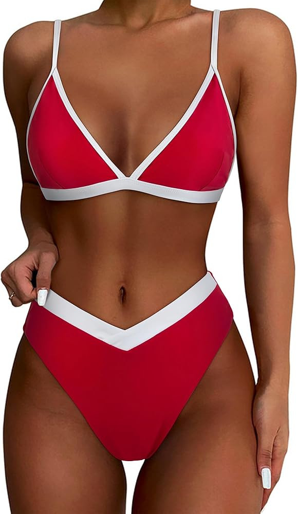 SUUKSESS Women Triangle High Cut Bikini Sets Sexy High Waisted 2 Piece Swimsuit | Amazon (US)