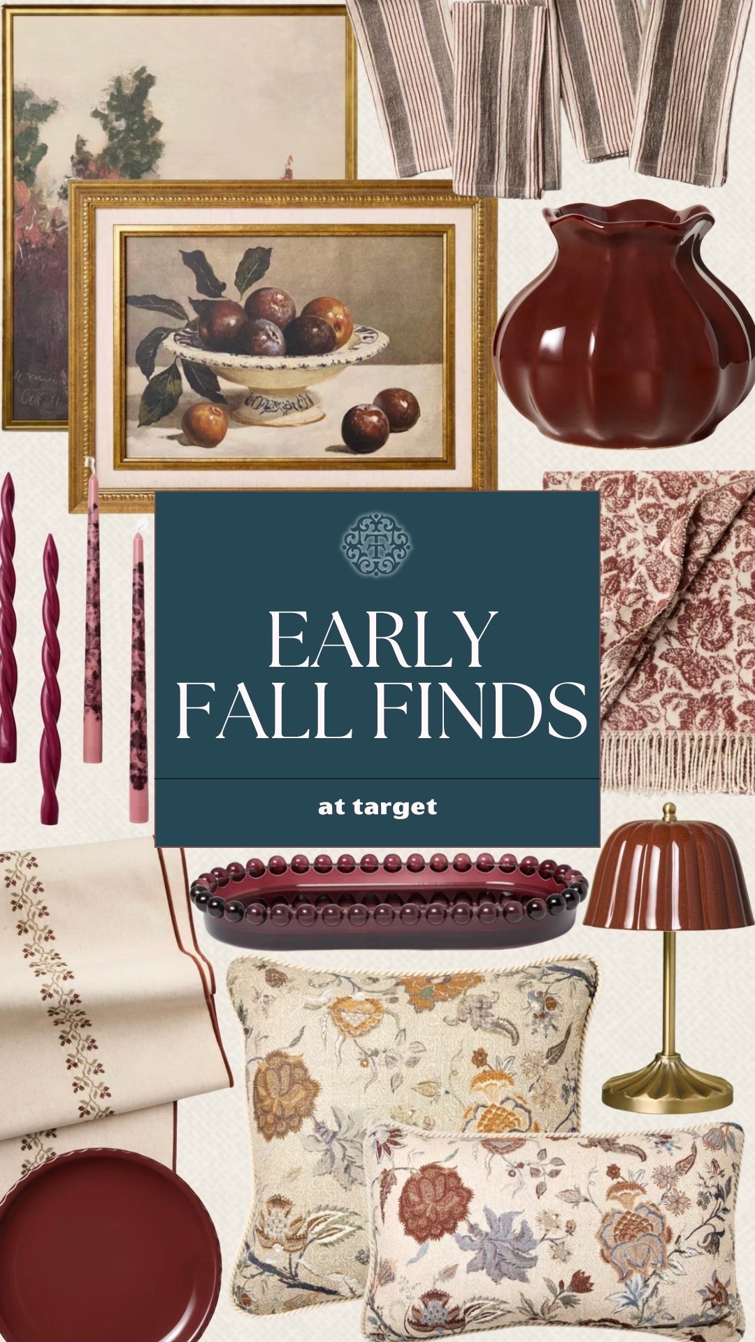 Target has some really good early fall home finds right now. The rich burgundy tones, vintage-inspired artwork, and floral textures bring in the season without making your space feel overly themed. There are plenty of little pieces here that could make a room feel warmer and more inviting.

#LTKSeasonal #LTKOver40 #LTKHome