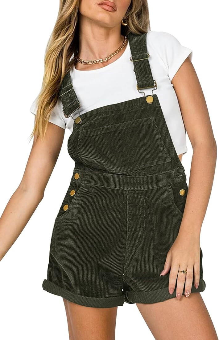 Women Corduroy Short Overalls Romper Jumpsuit Casual Adjustable Straps Cute Plain Overall With Po... | Amazon (US)