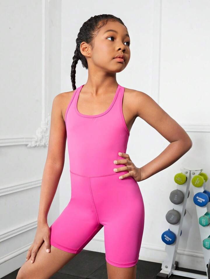 SHEIN Tween Girl Criss Cross Backless Sports Romper | SHEIN