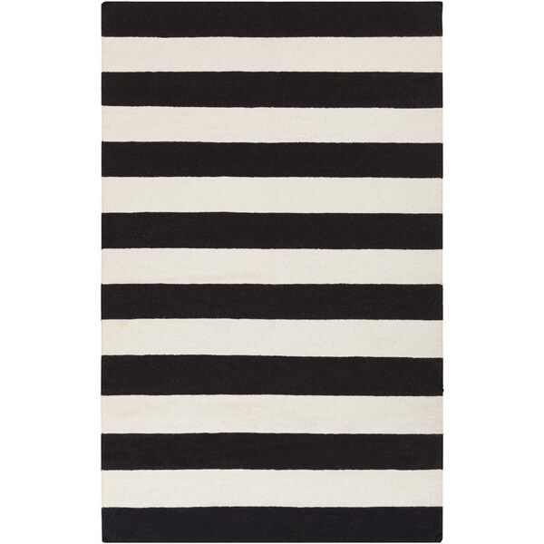 Handwoven Jailhouse Stripe Jet Black Wool Rug (5' x 8') | Bed Bath & Beyond