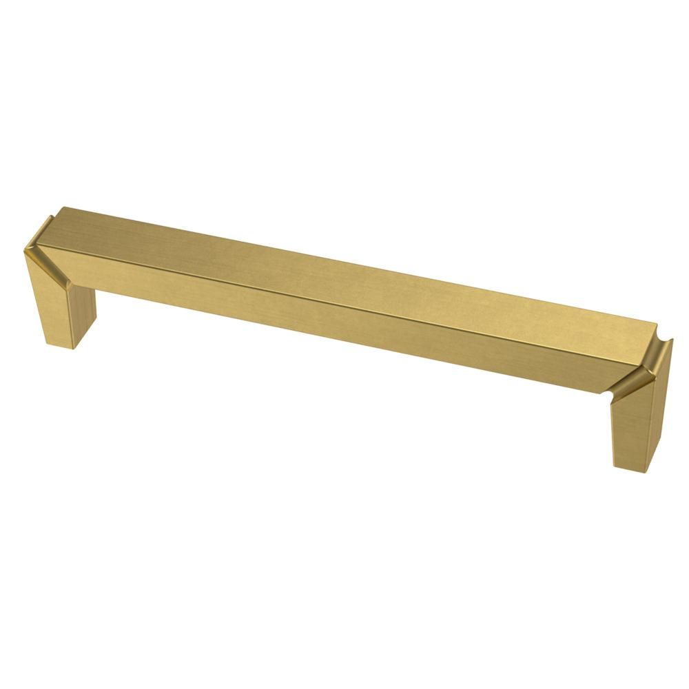 Modern Notched 5-1/16 in. (128mm) Center-to-Center Brushed Brass Drawer Pull | The Home Depot