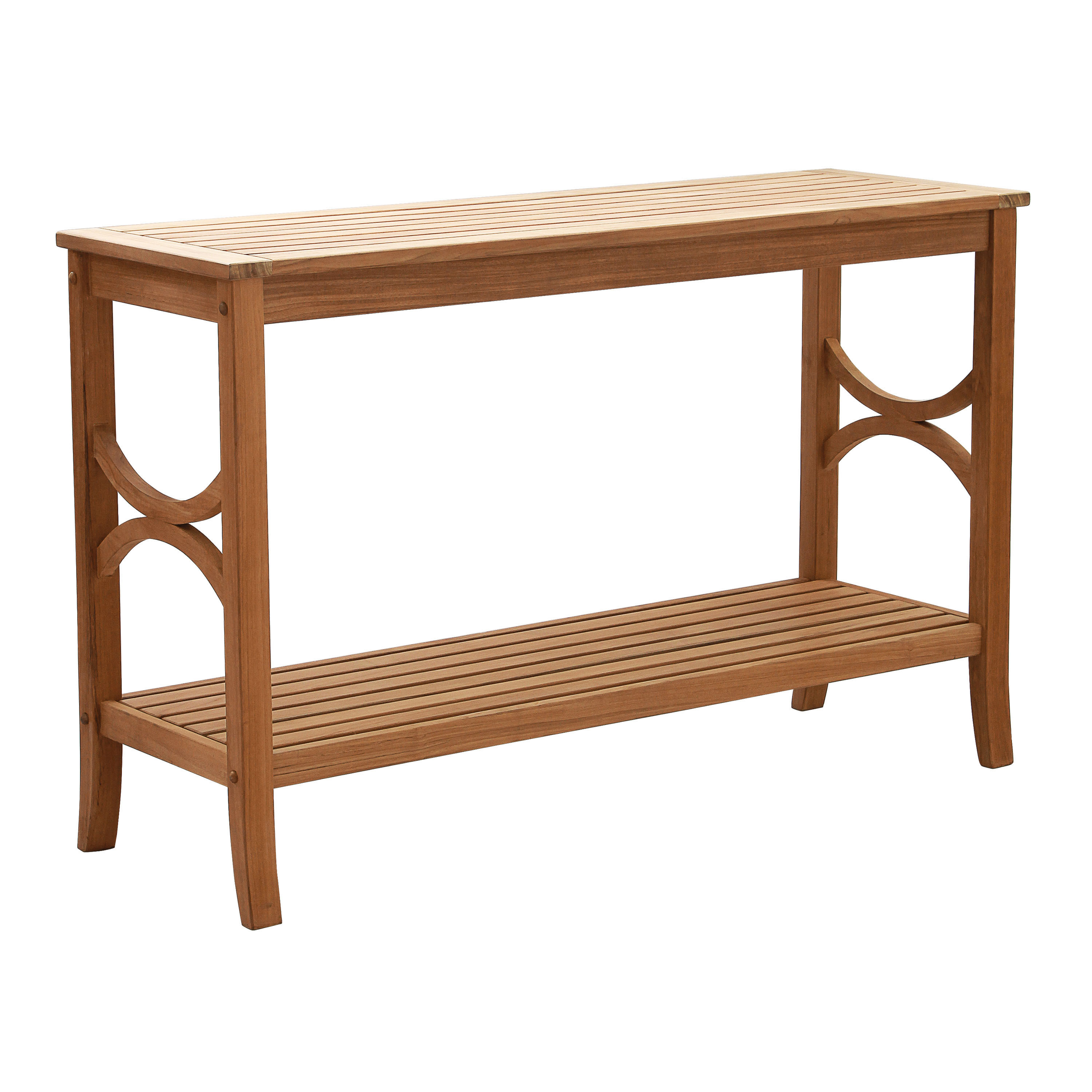 Mendocino Teak Wood Outdoor Console Table with Shelf - World Market | World Market