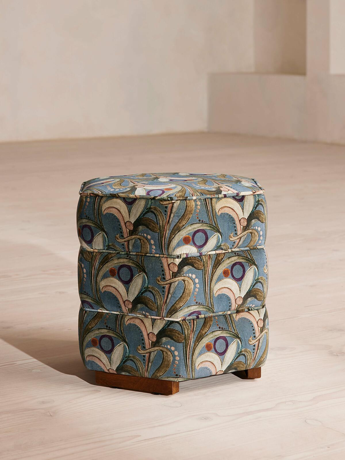 Lyla Footstool, Obie Printed Velvet, Multi | Soho Home Ltd