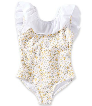 Edgehill Collection x Megan Karp Little Girls Josefina Floral Ruffle Bow One Piece Swimsuit | Dil... | Dillard's