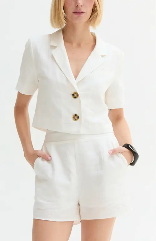 CRESCENT Cropped Linen Blend Blazer in White at Nordstrom, Size Medium | Nordstrom