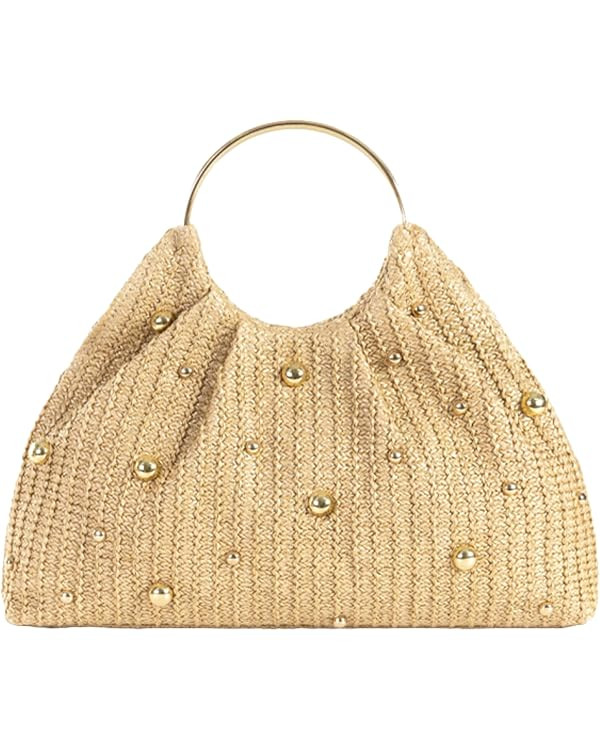 Straw Woven Beach Bag 2026 Summer Beaded Top Handle Handbag Raffia Evening Purse Wedding Clutch V... | Amazon (US)