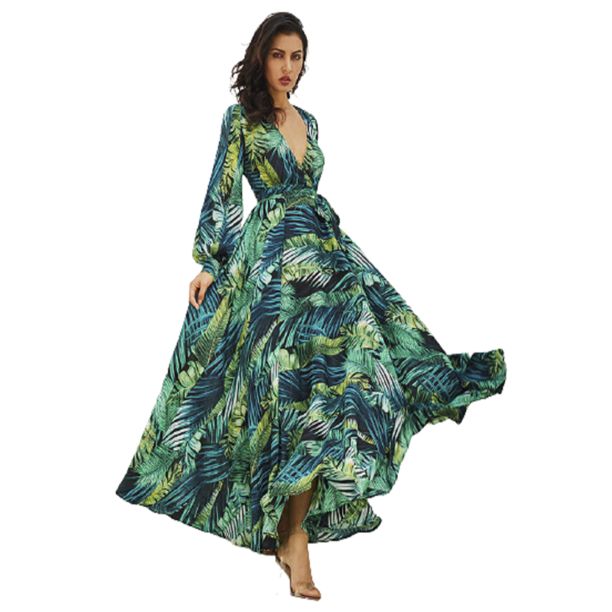 Frecoccialo Women' s Boho Maxi Dress Tropical Floral Sundress Long Sleeve Dresses | Walmart (US)