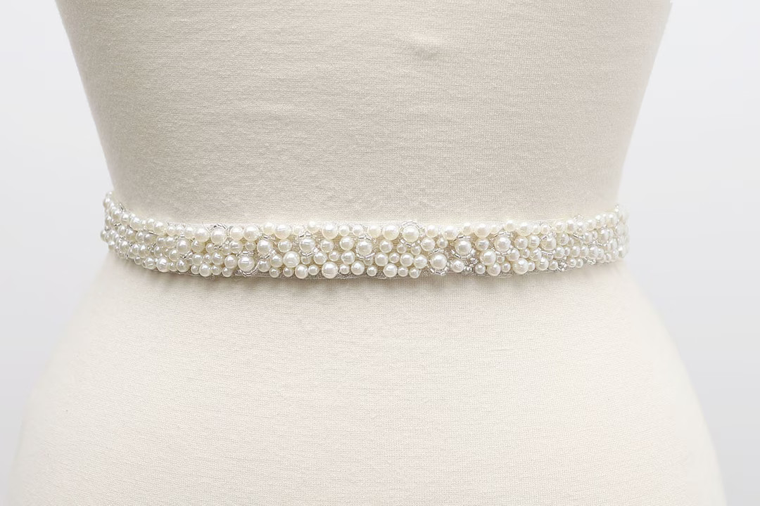LISALI Pearl Belt, Bridal Belt Pearl, Wedding Belt Pearl , Wedding Dress Belt , Thin Bridal Belt,... | Etsy (US)