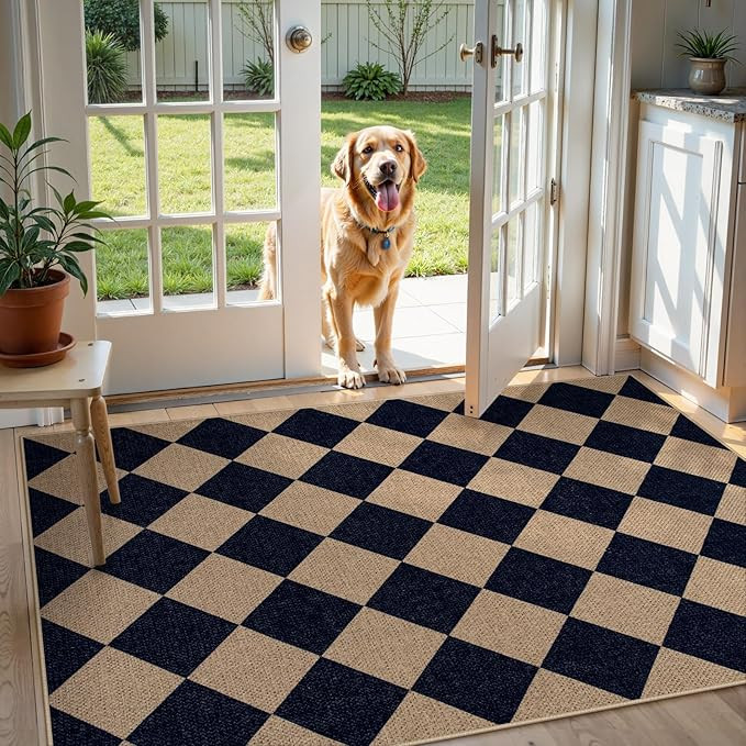 Lahome Colette Checkered Easy Jute Entry Rug, 3x5 Black Outdoor Patio Rug for Living Room Farmhou... | Amazon (US)