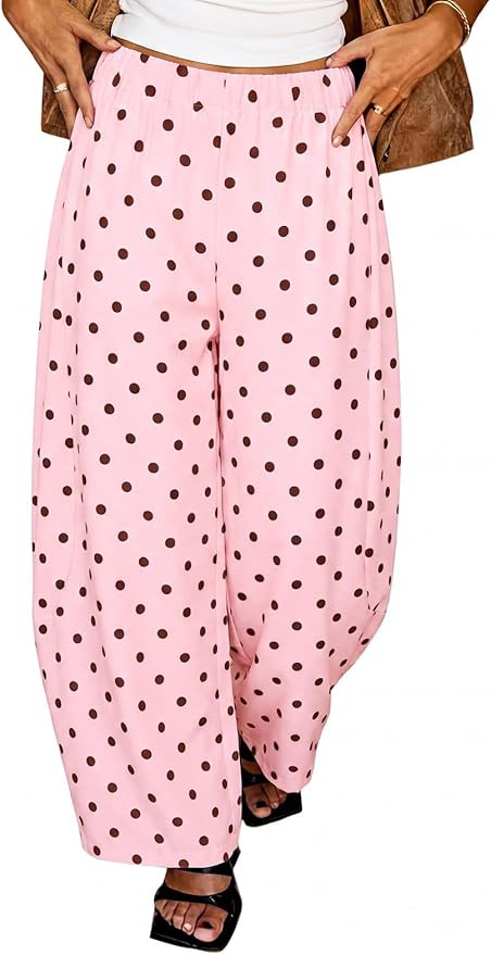 Tankaneo Womens Wide Leg Palazzo Pants Casual Barrel Baggy Pants Elastic High Waist Comfy Trouser... | Amazon (US)
