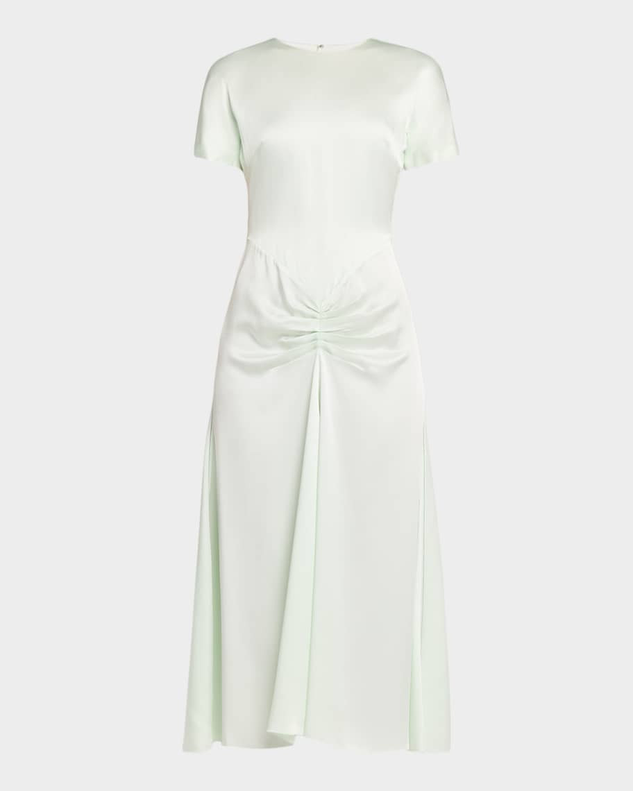 Victoria Beckham Gathered Waist Satin Midi Dress | Neiman Marcus