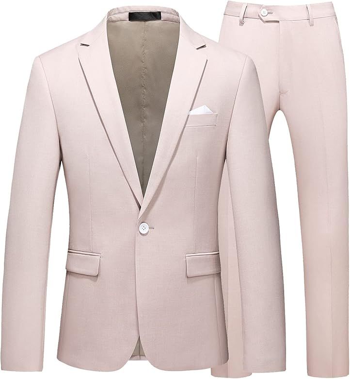 MOGU Mens Slim Fit 2 Piece Suit One Button Notch Lapel Tuxedo for Prom (Suit Jacket + Pants) | Amazon (US)
