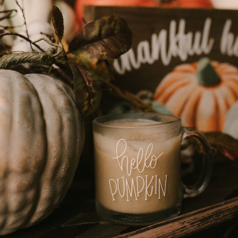 Hello Pumpkin Glass Mug || Fall Inspired Coffee Mug || Minimalist Glass Mug || Hand Lettered Autu... | Etsy (US)