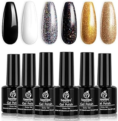 Beetles Black Gold Glitter Gel Nail Polish Set - 6 Colors White Silver Rose Glitter Gel Polish Ki... | Amazon (US)
