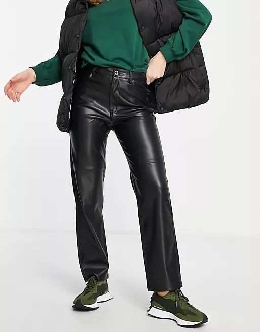 Mango faux leather straight leg pants in black | ASOS (Global)