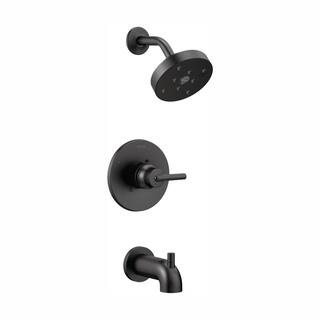 Delta Trinsic 1-Handle Wall Mount Tub and Shower Faucet Trim Kit in Matte Black with H2Okinetic (Val | The Home Depot