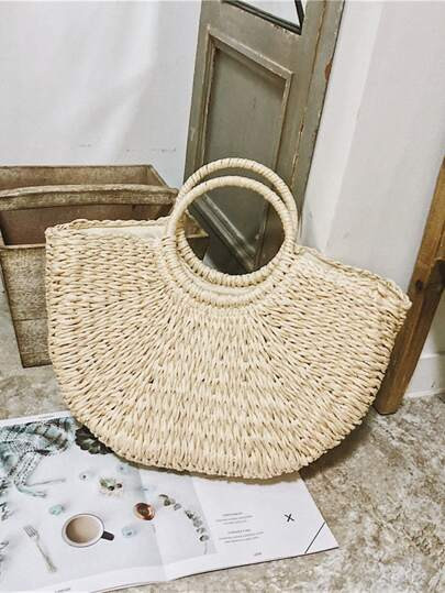 Minimalist Top Handle Straw Bag | SHEIN