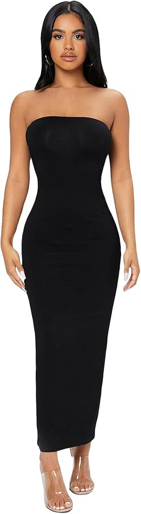 Verdusa Women's Strapless Sleeveless Split Back Long Bodycon Tube Dress | Amazon (US)