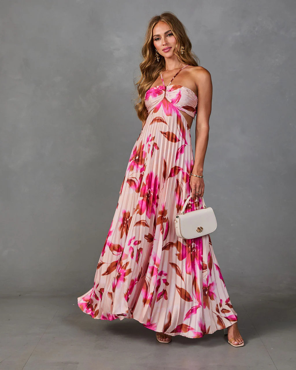 Sunny Peony Pleated Floral Satin Maxi Dress | VICI