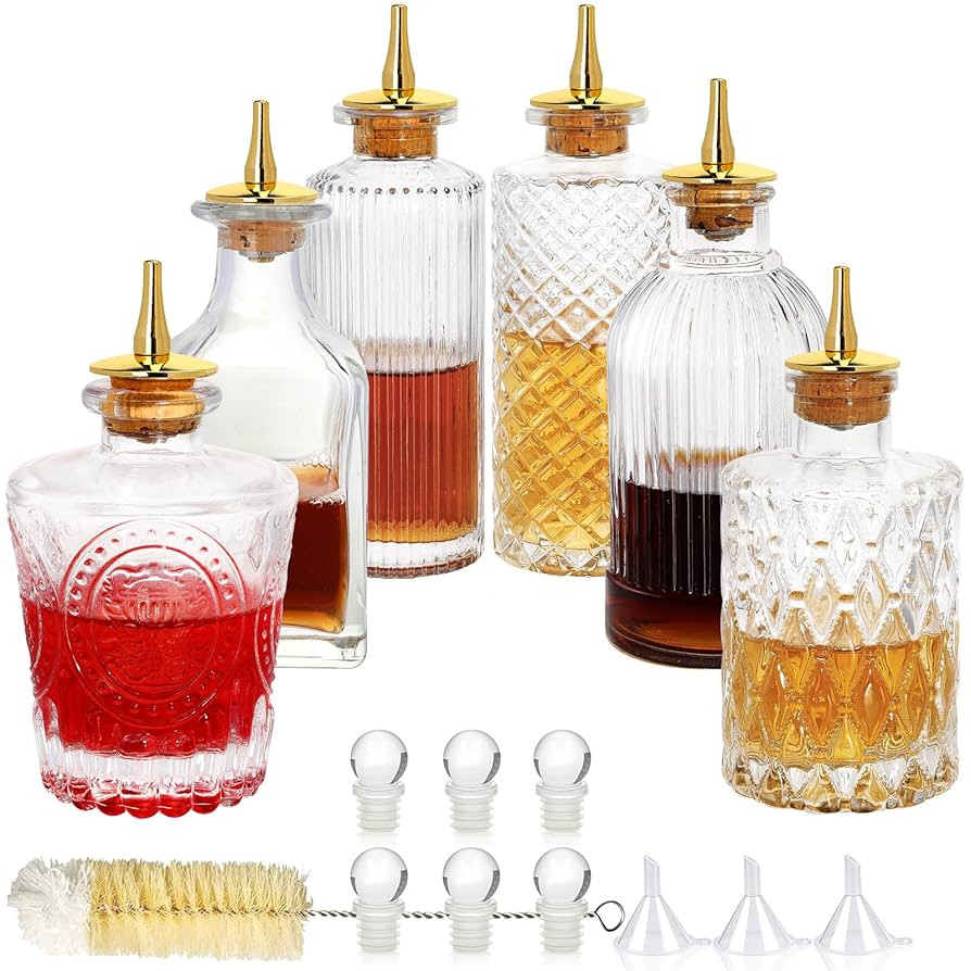 Bitters Bottles Set of 6 - Glass Dasher Bottles with Dash Top and Stopper Great Dispenser Bottle ... | Amazon (US)