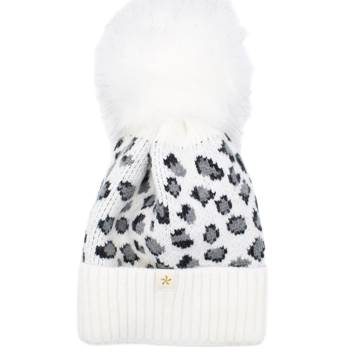 White Leopard PomPom Beanie | Sparkl
