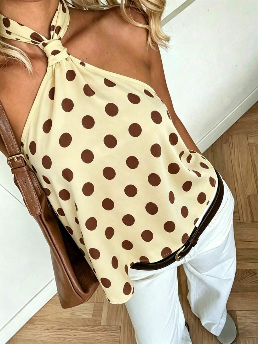 Cévolie Women's Polka Dot Halter Casual Versatile Daily Wear Top | SHEIN