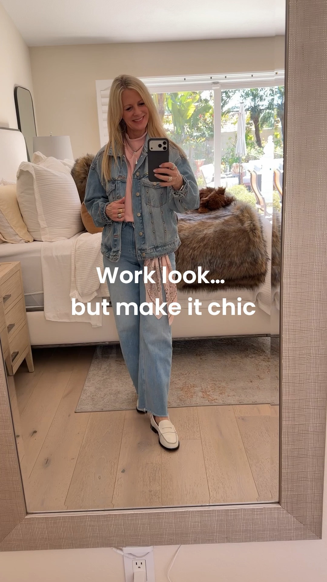 OOTD Tried something new for work… loafers 🤍

I don’t usually wear loafers , but finding chic + comfortable shoes for long days is a must. These are polished, easy, and actually wearable.  Wear with or without socks ✨

Styled with wide-leg denim, a soft pink top, oversized denim jacket and a bandana detail for a little personality 💕Mixing high and low  

#LTKootd #LTKOver40 #LTKWorkwear