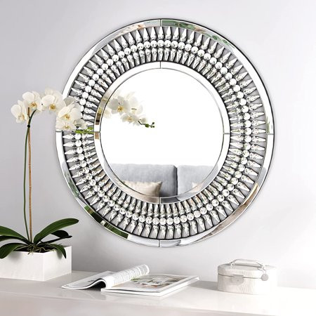 Jeweled Wall Mirror - Large Round Crystal Decorative Wall Mirrors for Living Room/ Dining Room/Bedro | Walmart (US)