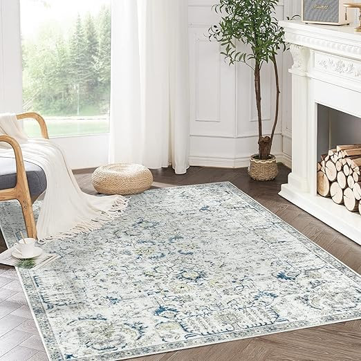 COLLACT Area Rug 6x9 Vintage Rug Indoor Thin Rug Retro Accent Rug Distressed Carpet Blue Multi Fl... | Amazon (US)