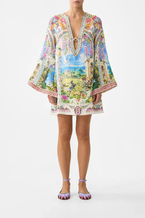 Camilla Deep V Neck Hardware Short Kaftan in Navàs Nouveau at Nordstrom, Size X-Small | Nordstrom