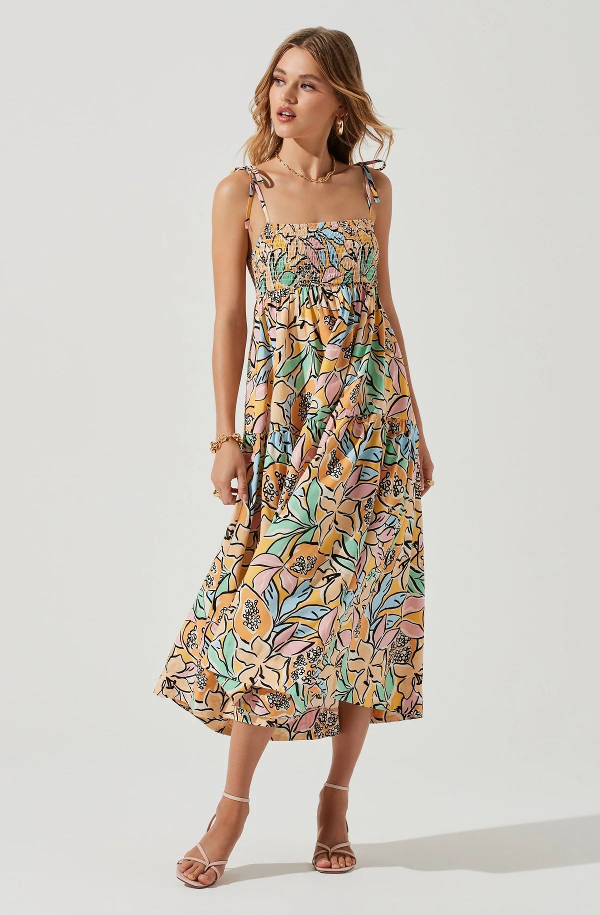 Marlene Tropical Print Square Neck Midi Dress | ASTR The Label (US)