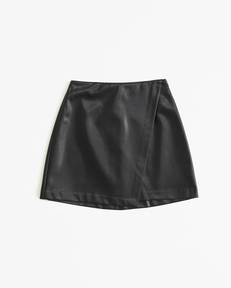 Vegan Leather Wrap-Front Mini Skort | Abercrombie & Fitch (US)
