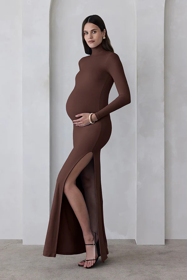 The Monica Turtleneck Long Sleeve Maxi Dress | Shop Women's Jersey Maxi Maternity Dress | Bumpsui... | BUMPSUIT