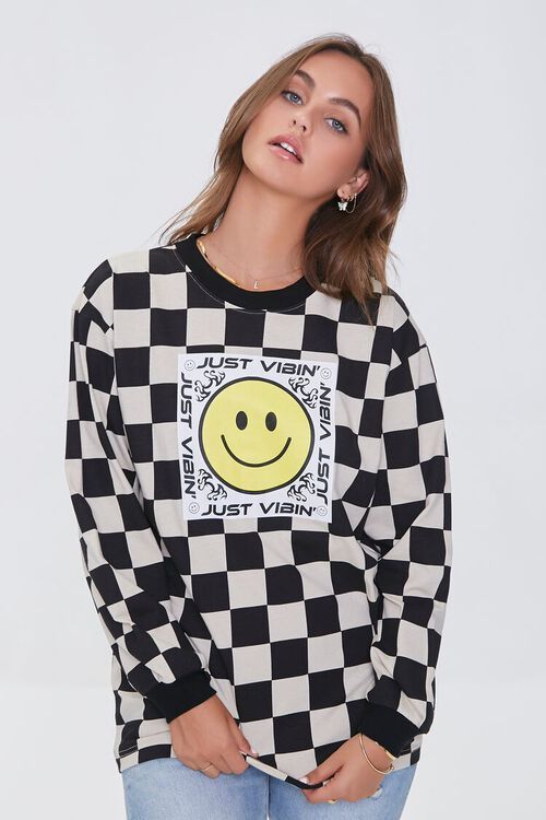 Happy Face Graphic Checkered Tee | Forever 21 | Forever 21 (US)