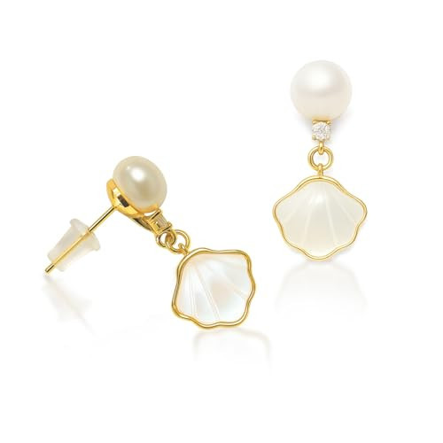 Pearl Shell Earrings for Women, 18K Gold Plated Brass Boho Drop Earrings with Freshwater Pearl & Mother of Pearl, Hypoallergenic Beach Jewelry Gifts | Amazon (US)
