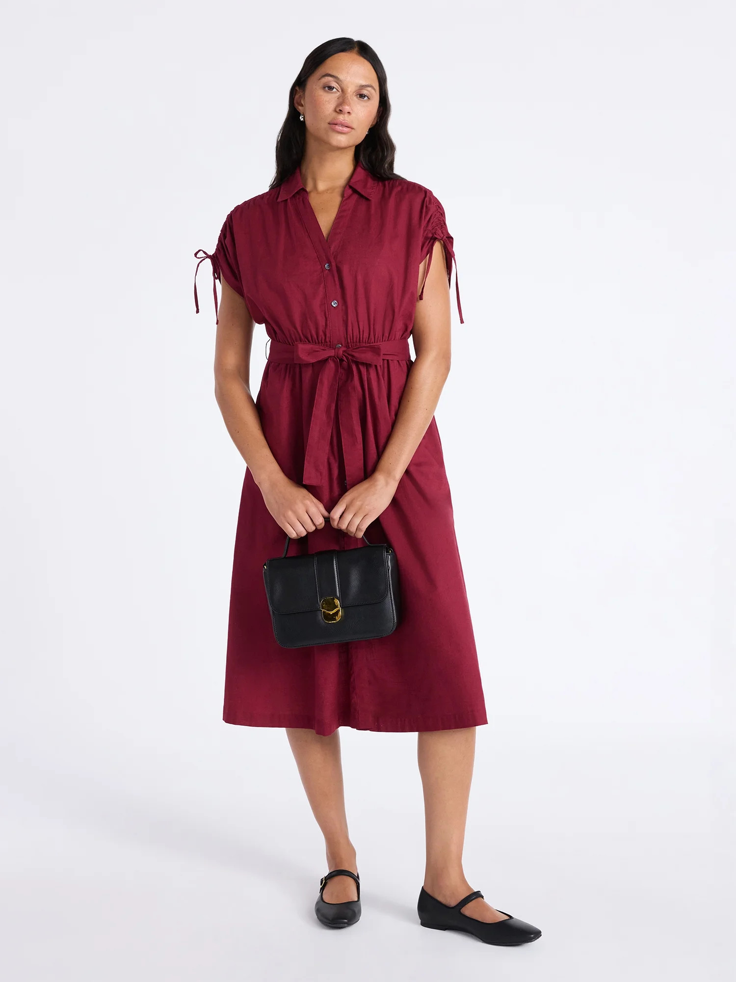 Time and Tru Women's Tie Front Button Down Shirt Dress, Sizes XS-XXXL | Walmart (US)
