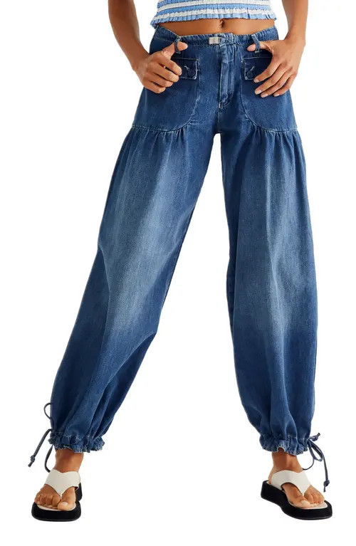 Free People Lotus High Waist Tie Hem Barrel Leg Jeans in Juno at Nordstrom, Size 26 | Nordstrom