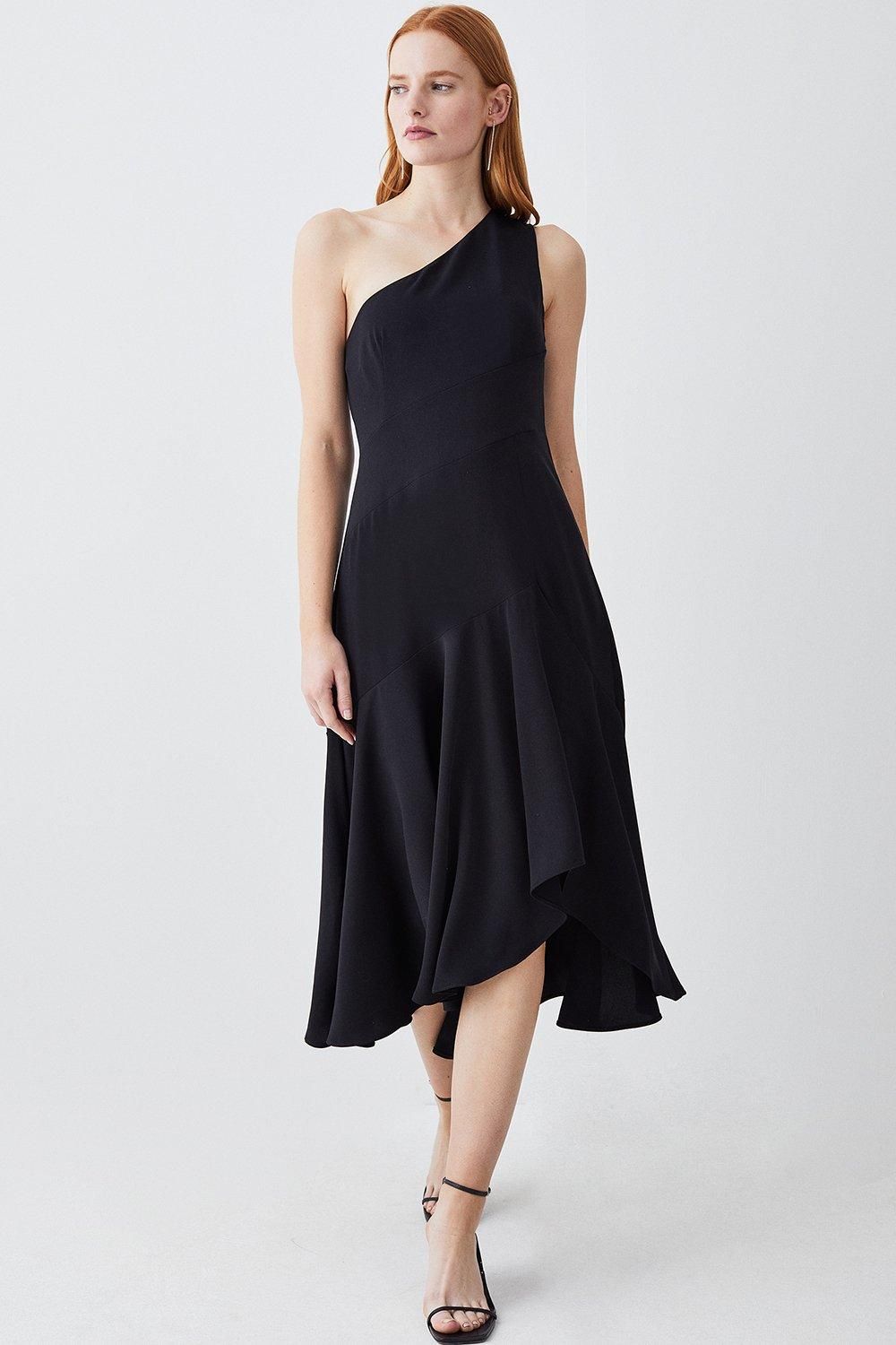 One Shoulder Soft Tailored High Low Midi Dress | Karen Millen US