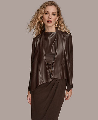 Donna Karan New York Women's Open Front Faux Leather Jacket - Macy's | Macy's