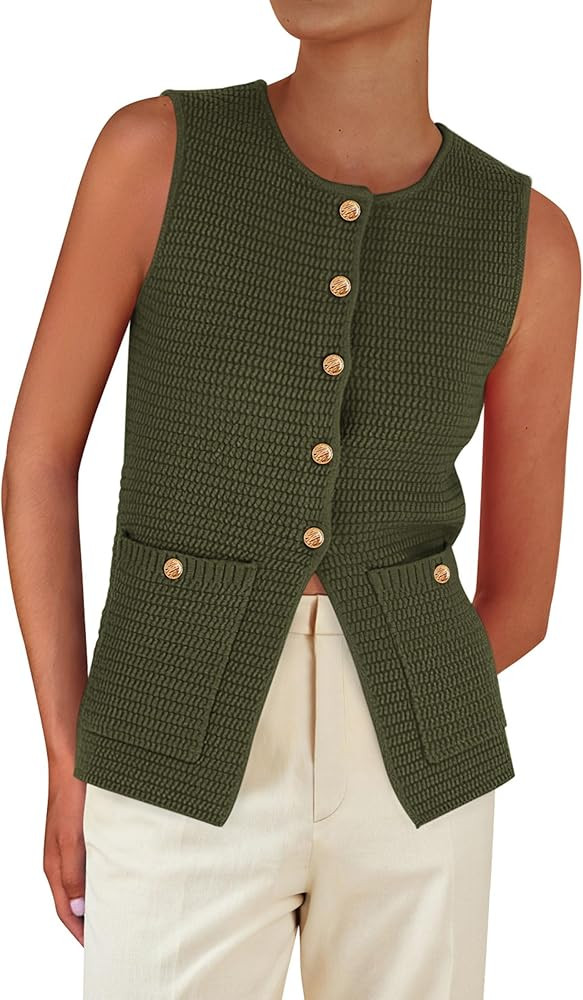 PRETTYGARDEN Women's Sweater Vests 2025 Spring Summer Trendy Sleeveless Tank Tops Knit Button Dow... | Amazon (US)