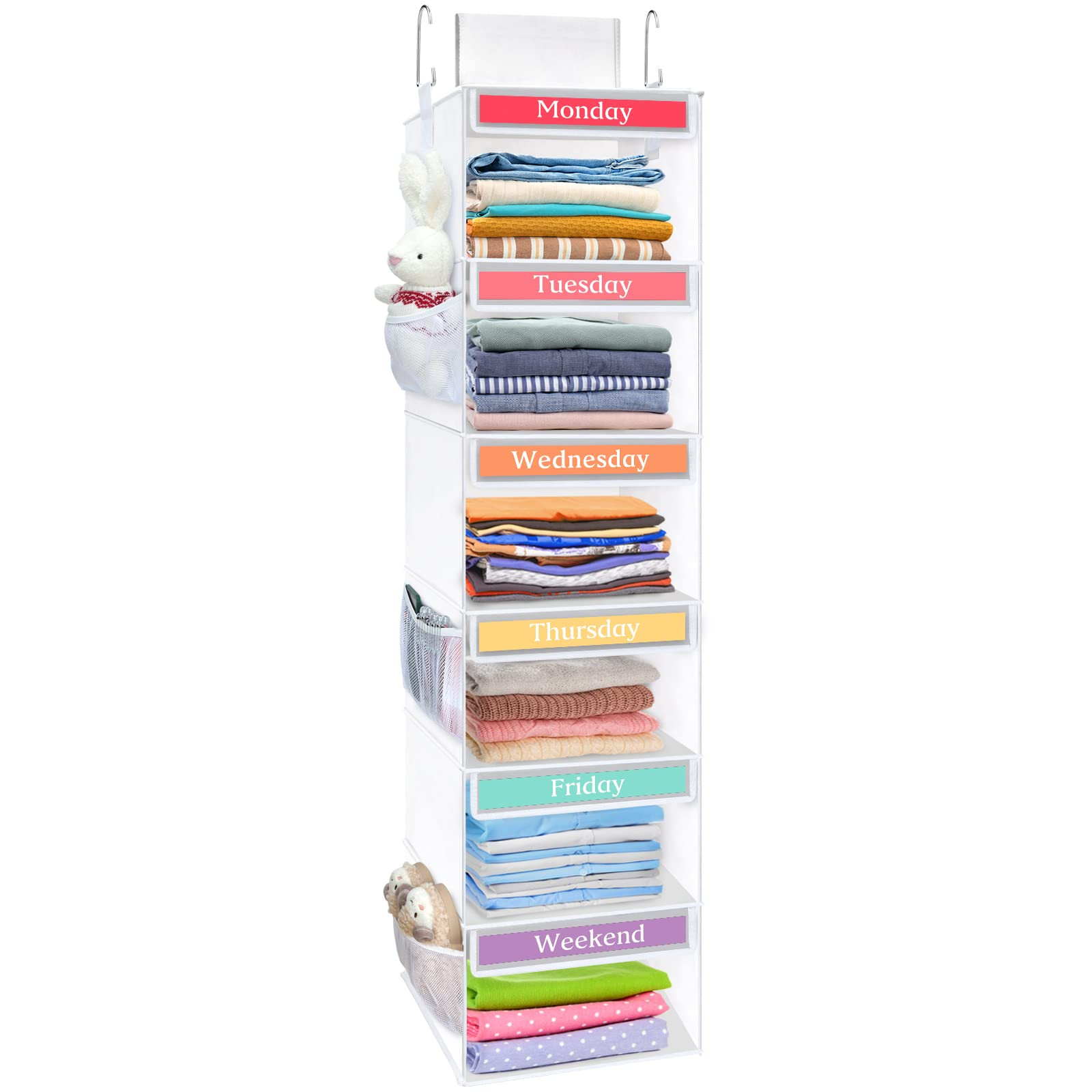 Fixwal 6-Shelf Weekly Clothes Organizer for Kids with 6 Side Pockets, Daily Kids Closet Organizer... | Amazon (US)